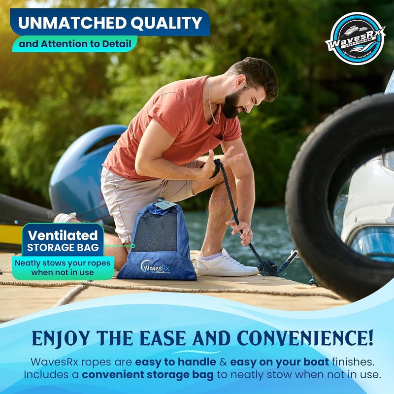 WAVESRX Premium Nylon Boat Dock Lines & Ropes for Docking & Pontoon | Double Braided Marine Rope | Boat Ropes for Docking with Loop | UV & Saltwater Resistant Dock Rope (Deep Sea Blue, 1/2â€ x 20â€™) - Image 5